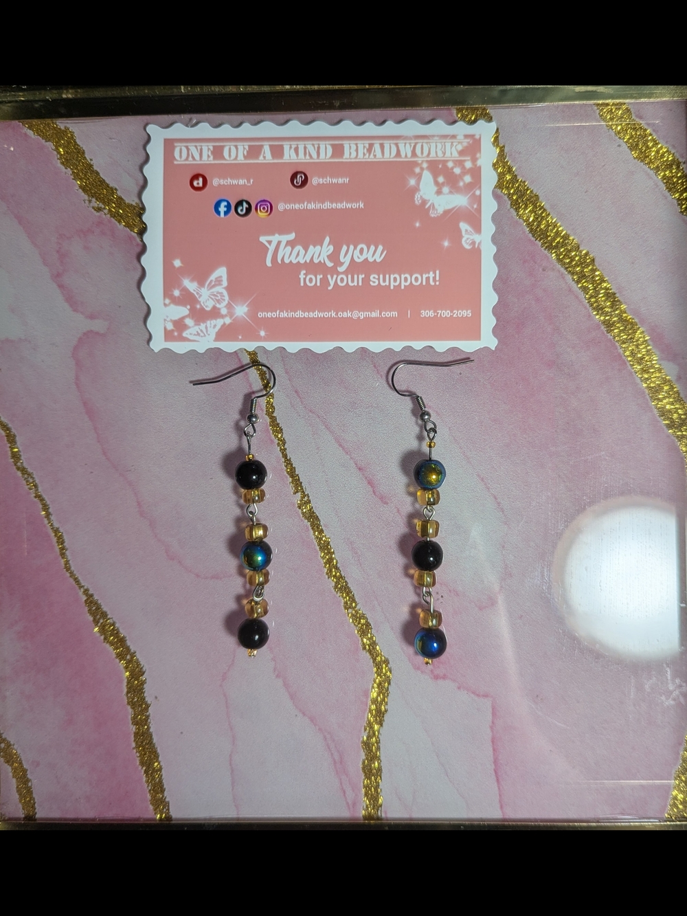 Pink & Gold Beaded Drop Earrings